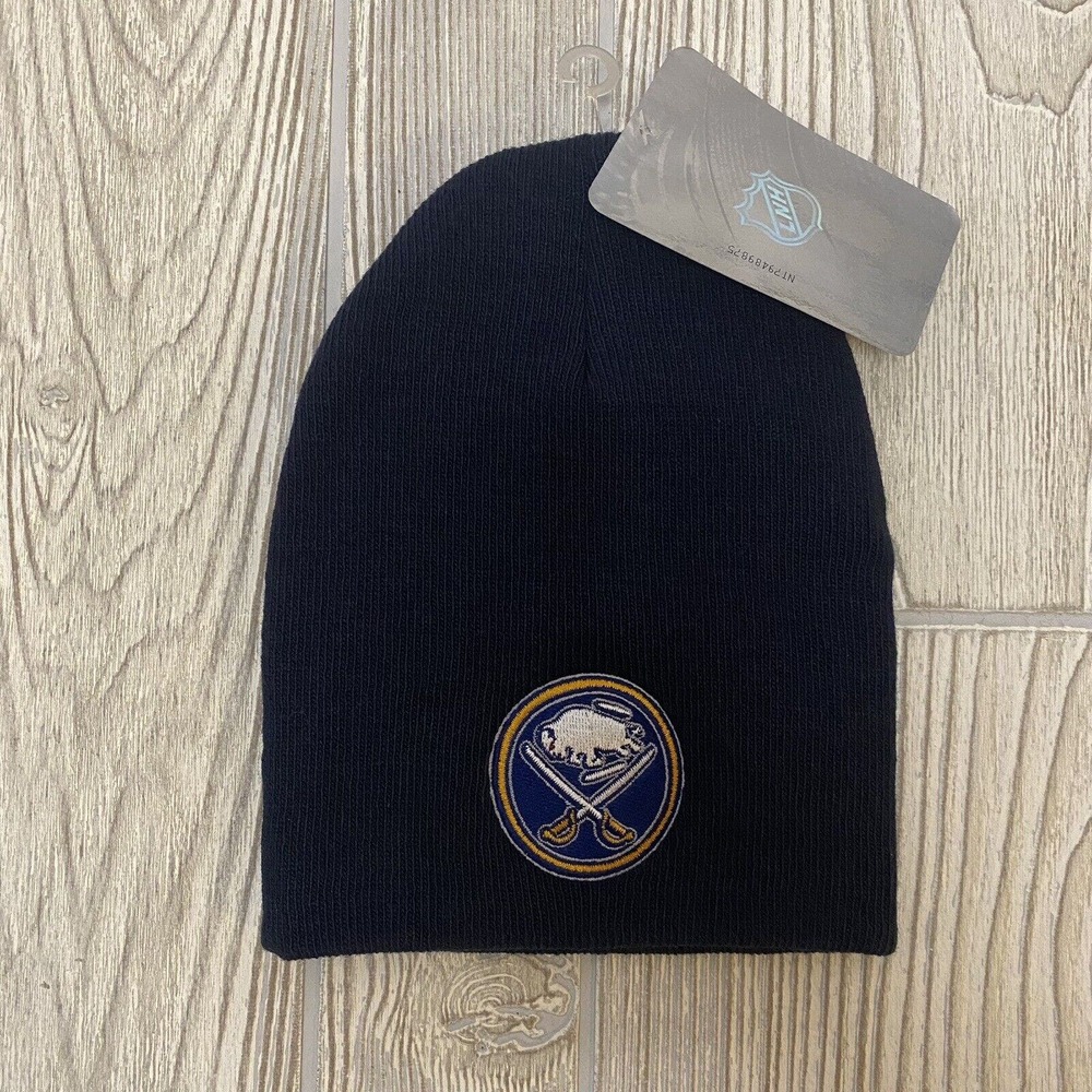NHL Buffalo Sabres Logo Beanie Winter Hat Cap Blue Stretch Uncuffed NWT